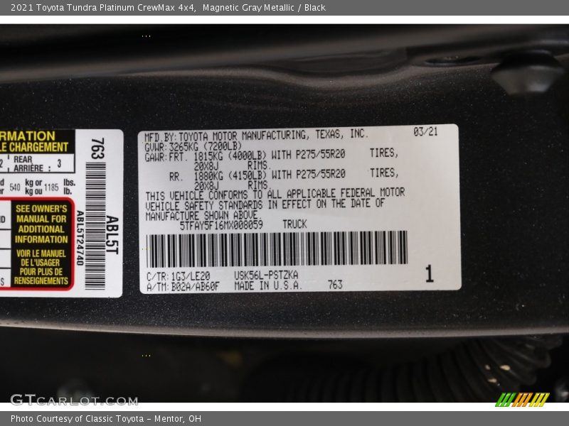 Magnetic Gray Metallic / Black 2021 Toyota Tundra Platinum CrewMax 4x4