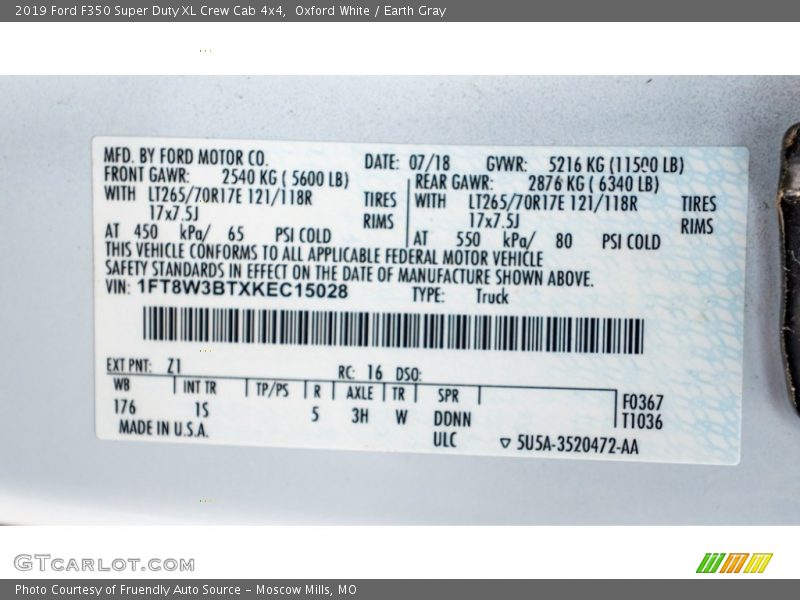 Oxford White / Earth Gray 2019 Ford F350 Super Duty XL Crew Cab 4x4
