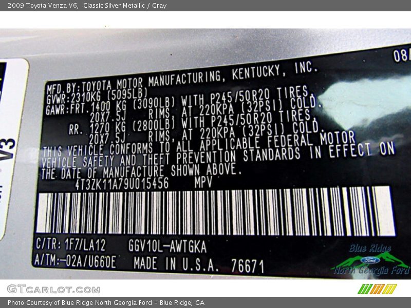 Classic Silver Metallic / Gray 2009 Toyota Venza V6