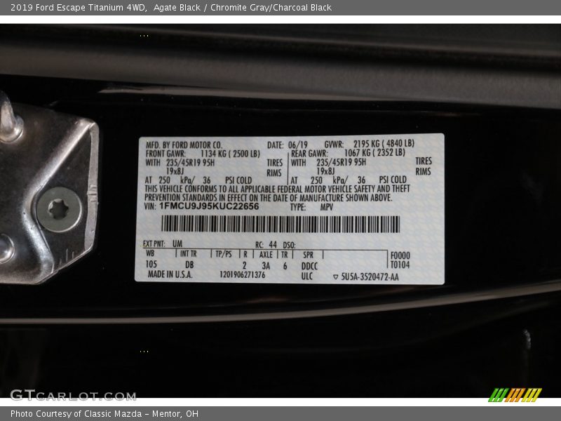 Agate Black / Chromite Gray/Charcoal Black 2019 Ford Escape Titanium 4WD