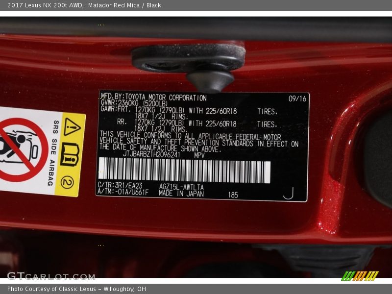 Matador Red Mica / Black 2017 Lexus NX 200t AWD