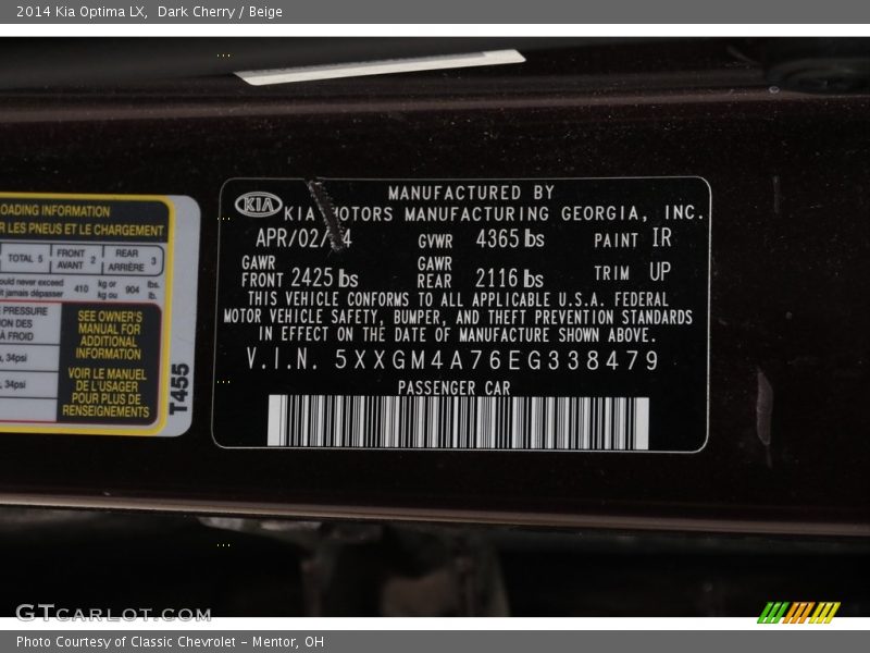Dark Cherry / Beige 2014 Kia Optima LX