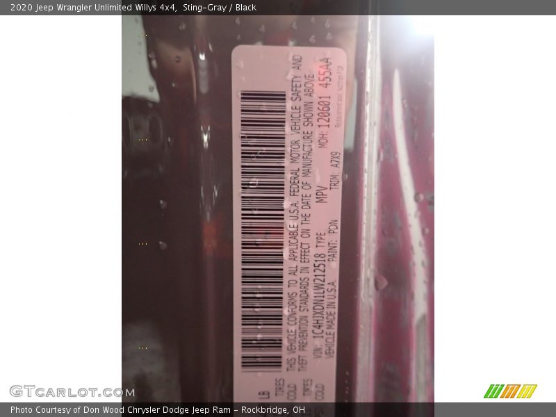 Sting-Gray / Black 2020 Jeep Wrangler Unlimited Willys 4x4
