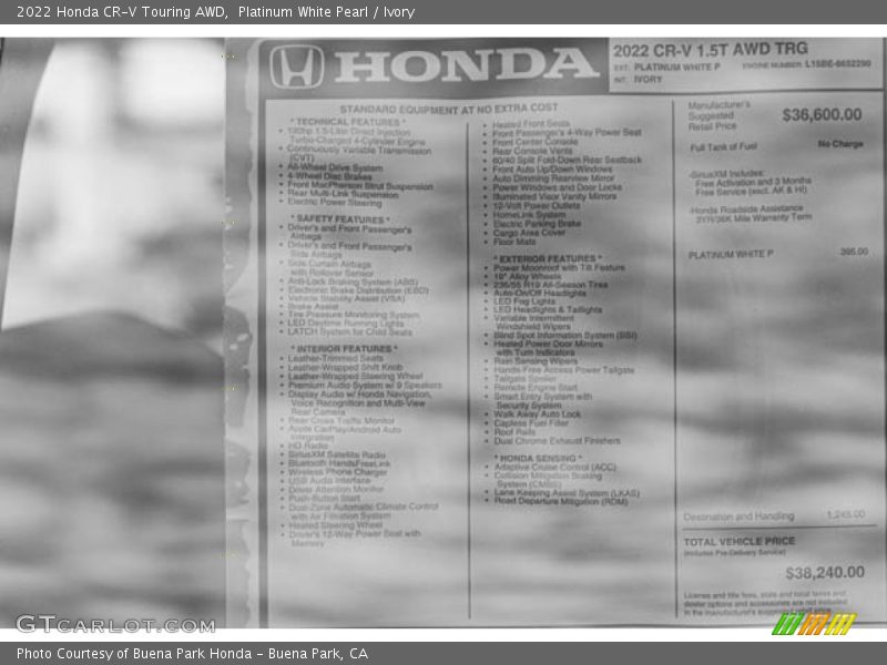  2022 CR-V Touring AWD Window Sticker