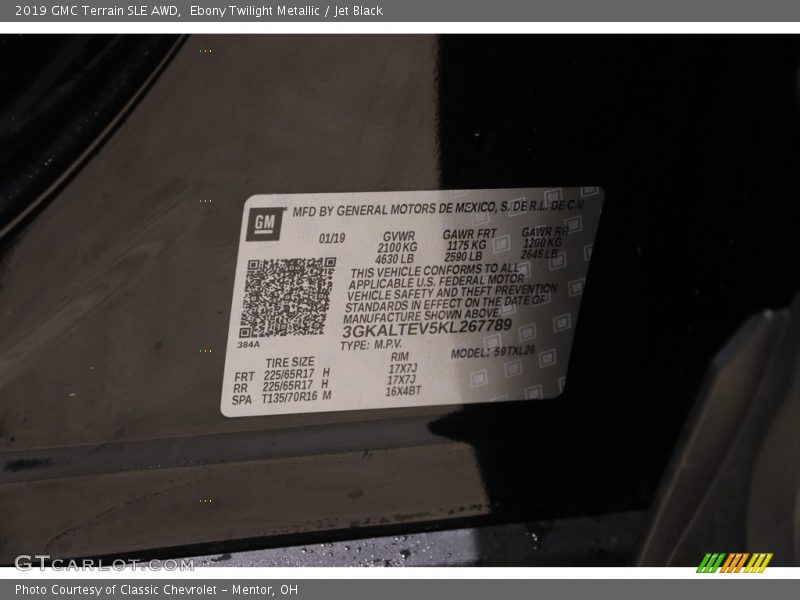 Ebony Twilight Metallic / Jet Black 2019 GMC Terrain SLE AWD