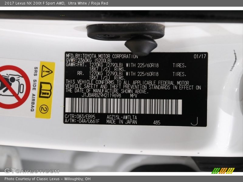 Ultra White / Rioja Red 2017 Lexus NX 200t F Sport AWD