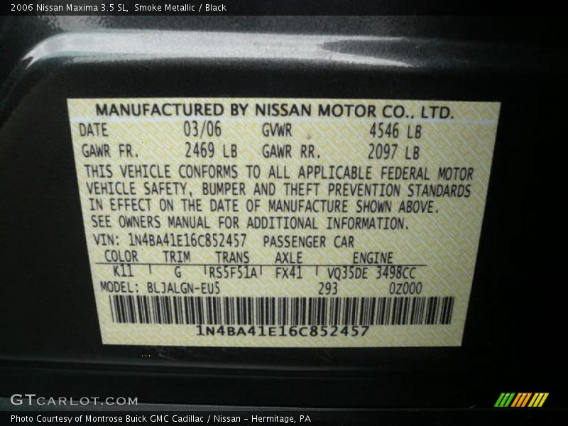 Smoke Metallic / Black 2006 Nissan Maxima 3.5 SL