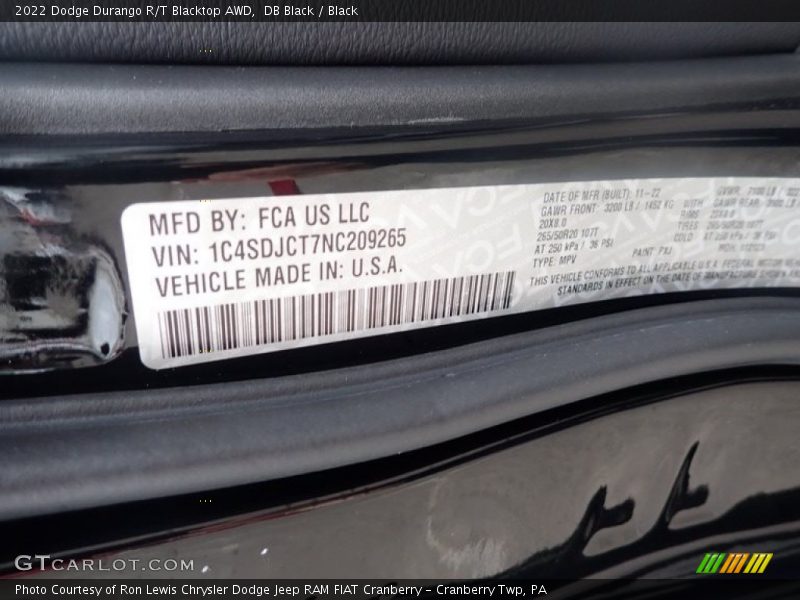 DB Black / Black 2022 Dodge Durango R/T Blacktop AWD
