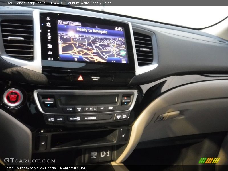 Platinum White Pearl / Beige 2020 Honda Ridgeline RTL-E AWD