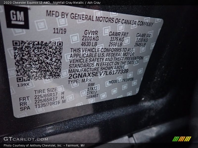 Nightfall Gray Metallic / Ash Gray 2020 Chevrolet Equinox LS AWD