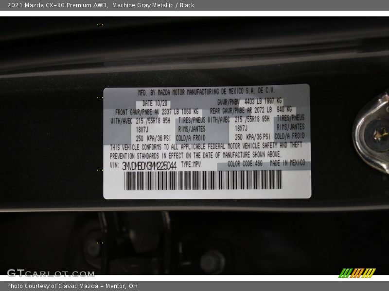 Machine Gray Metallic / Black 2021 Mazda CX-30 Premium AWD