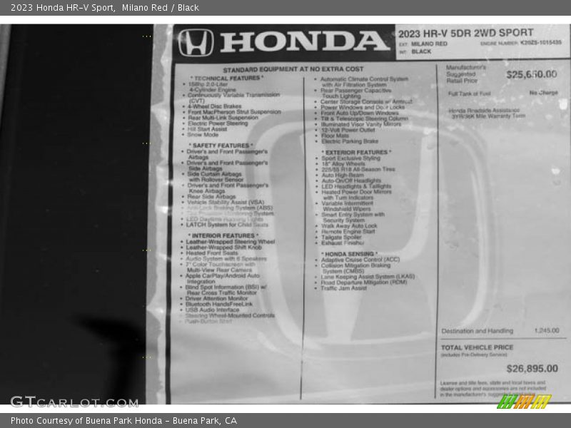  2023 HR-V Sport Window Sticker