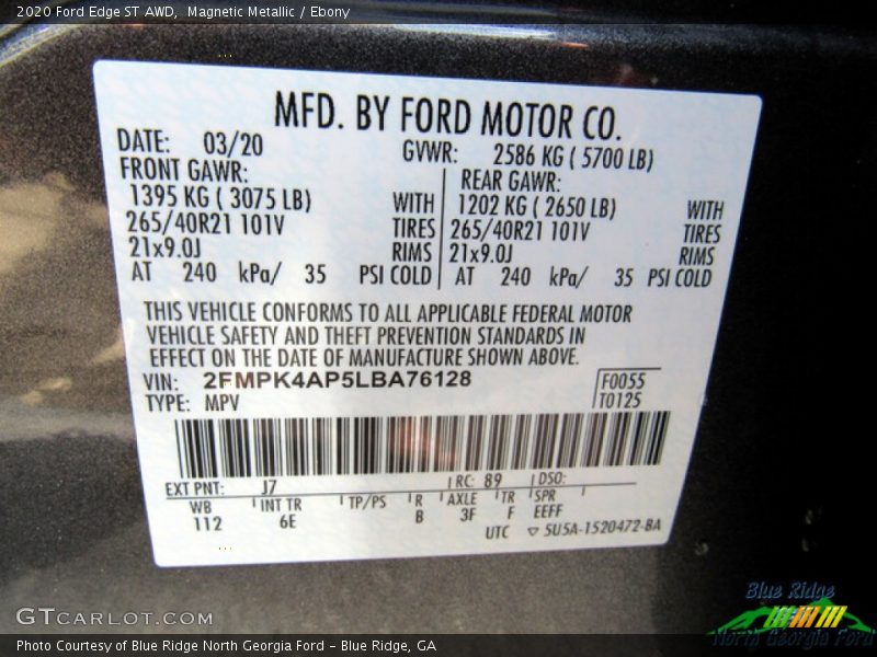 Magnetic Metallic / Ebony 2020 Ford Edge ST AWD