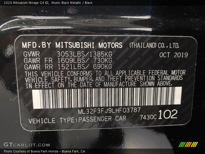 Mystic Black Metallic / Black 2020 Mitsubishi Mirage G4 ES