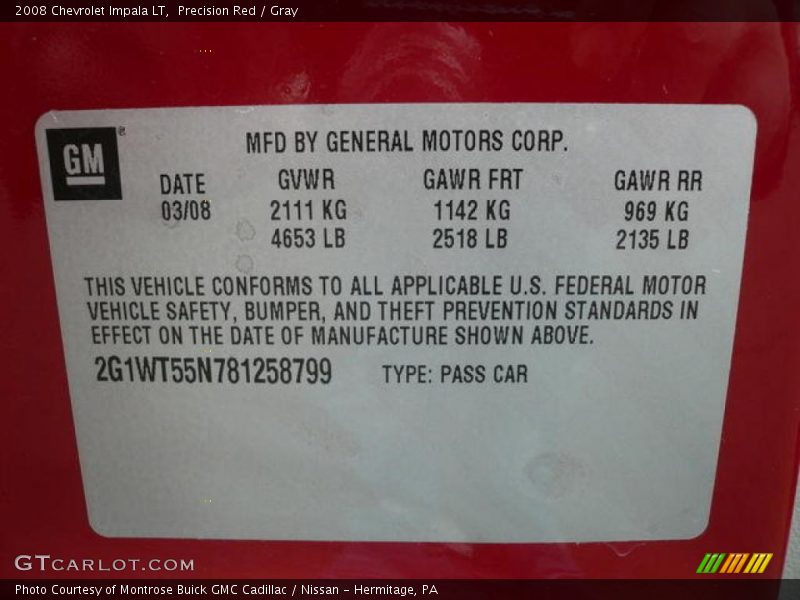 Precision Red / Gray 2008 Chevrolet Impala LT