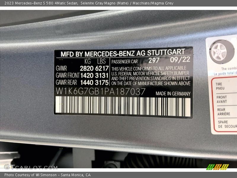 2023 S 580 4Matic Sedan Selenite Gray Magno (Matte) Color Code 297