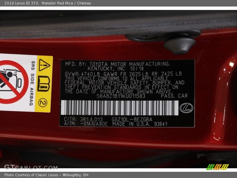 Matador Red Mica / Chateau 2019 Lexus ES 350
