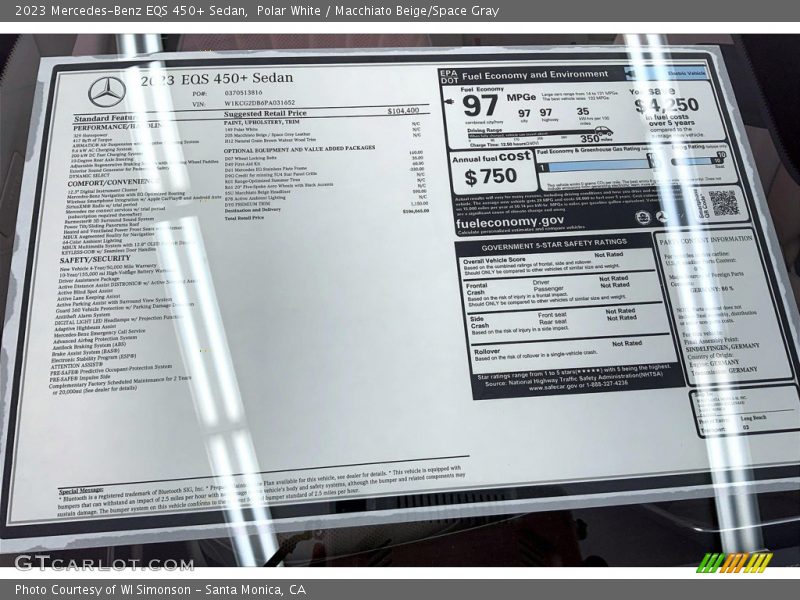  2023 EQS 450+ Sedan Window Sticker