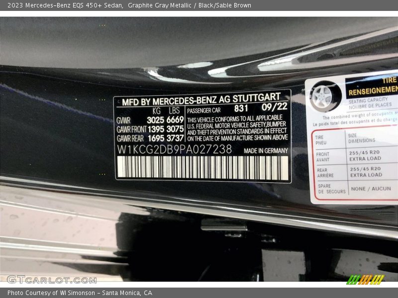 2023 EQS 450+ Sedan Graphite Gray Metallic Color Code 831