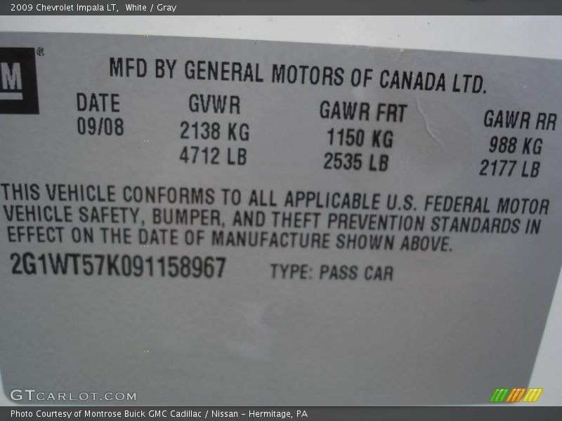 White / Gray 2009 Chevrolet Impala LT