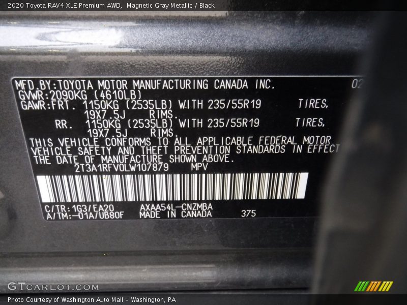 Magnetic Gray Metallic / Black 2020 Toyota RAV4 XLE Premium AWD