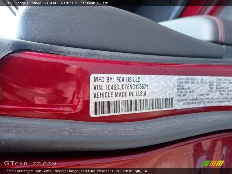 Redline 2 Coat Pearl / Black 2022 Dodge Durango R/T AWD