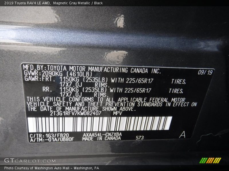 Magnetic Gray Metallic / Black 2019 Toyota RAV4 LE AWD