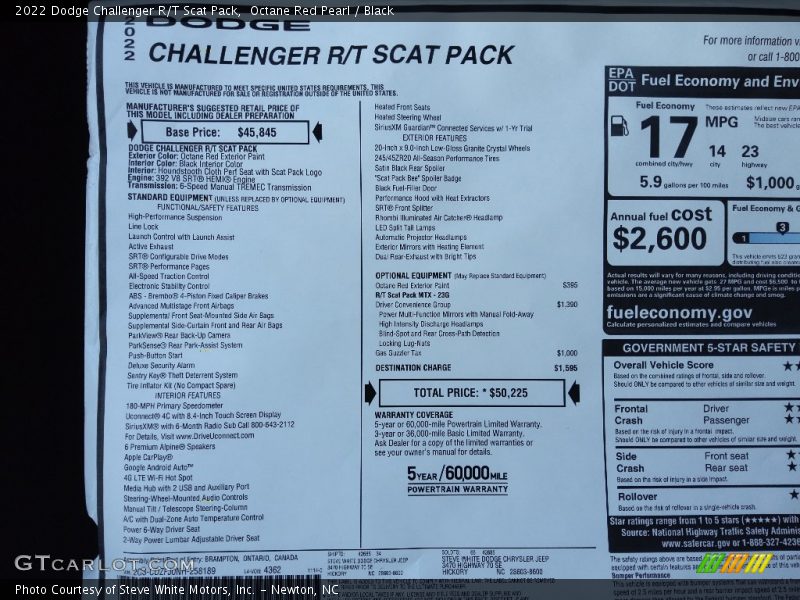 Octane Red Pearl / Black 2022 Dodge Challenger R/T Scat Pack