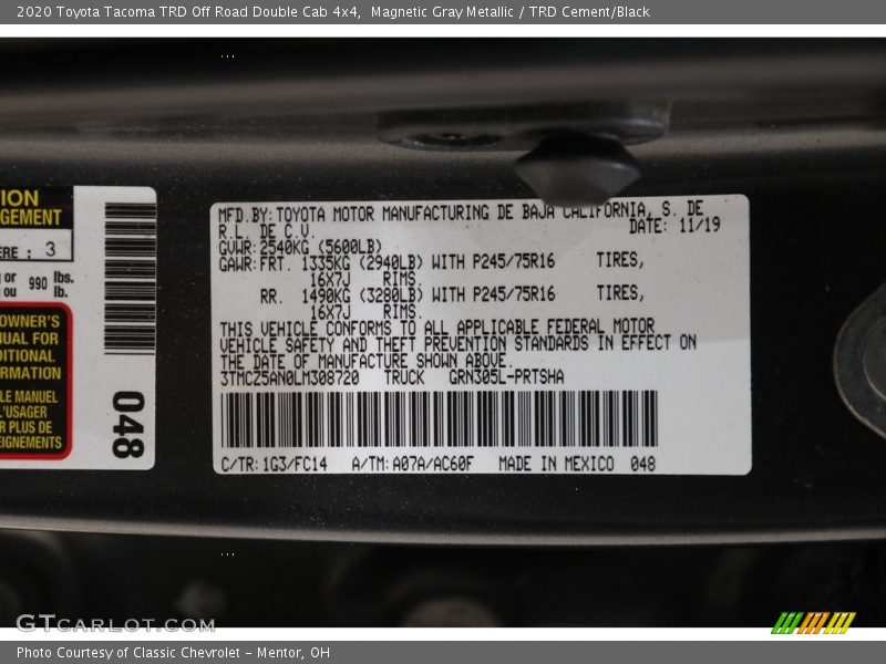 Magnetic Gray Metallic / TRD Cement/Black 2020 Toyota Tacoma TRD Off Road Double Cab 4x4