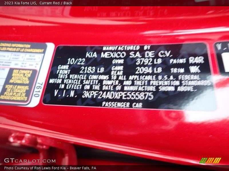 Currant Red / Black 2023 Kia Forte LXS