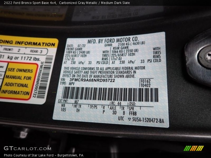 Carbonized Gray Metallic / Medium Dark Slate 2022 Ford Bronco Sport Base 4x4