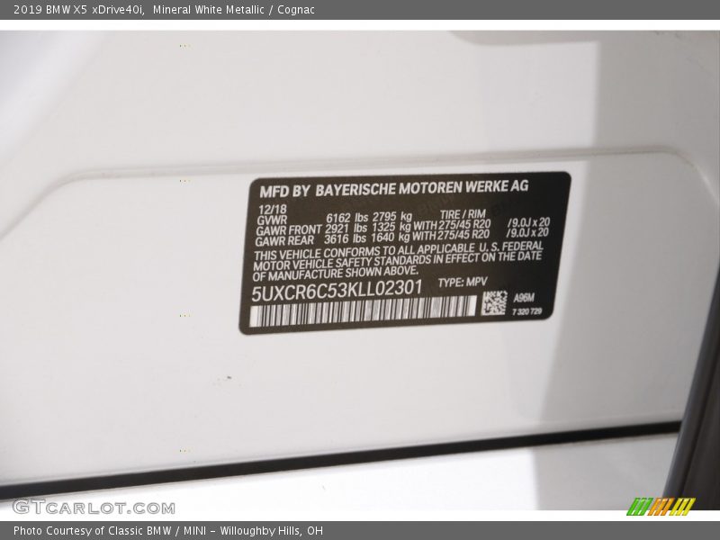 Mineral White Metallic / Cognac 2019 BMW X5 xDrive40i