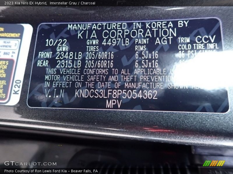 2023 Niro EX Hybrid Interstellar Gray Color Code AGT