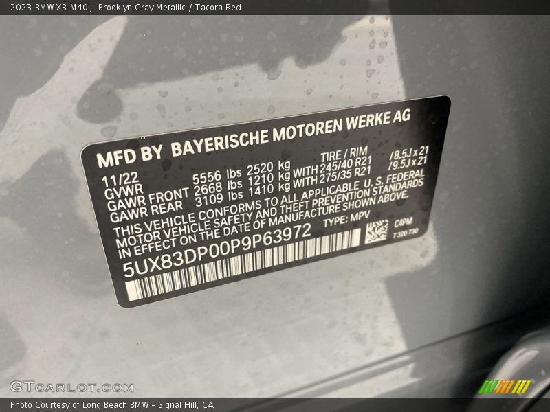 Brooklyn Gray Metallic / Tacora Red 2023 BMW X3 M40i