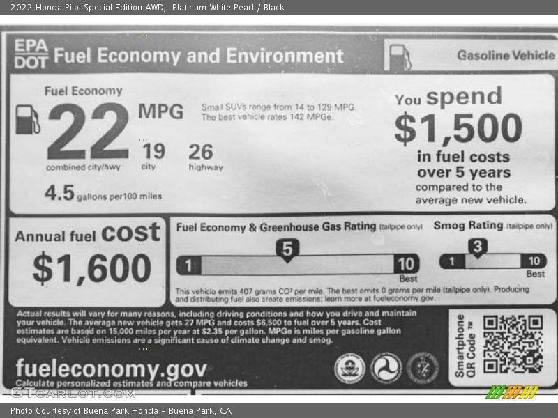 Platinum White Pearl / Black 2022 Honda Pilot Special Edition AWD