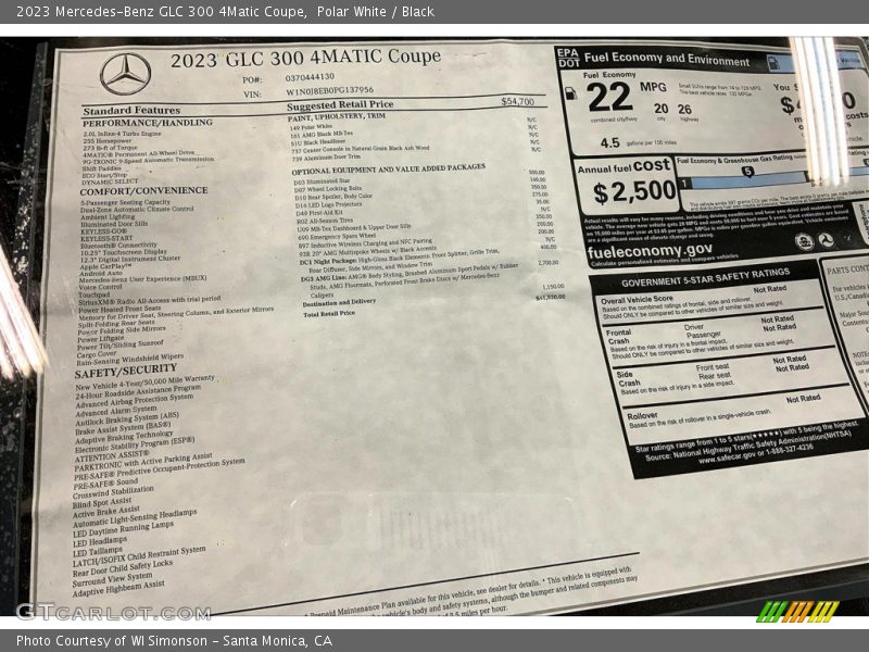  2023 GLC 300 4Matic Coupe Window Sticker