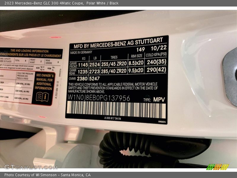 2023 GLC 300 4Matic Coupe Polar White Color Code 149