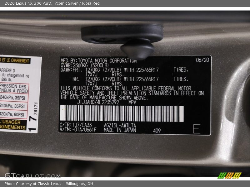 Atomic Silver / Rioja Red 2020 Lexus NX 300 AWD