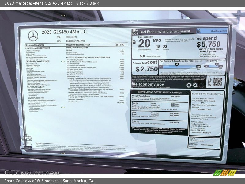 2023 GLS 450 4Matic Window Sticker