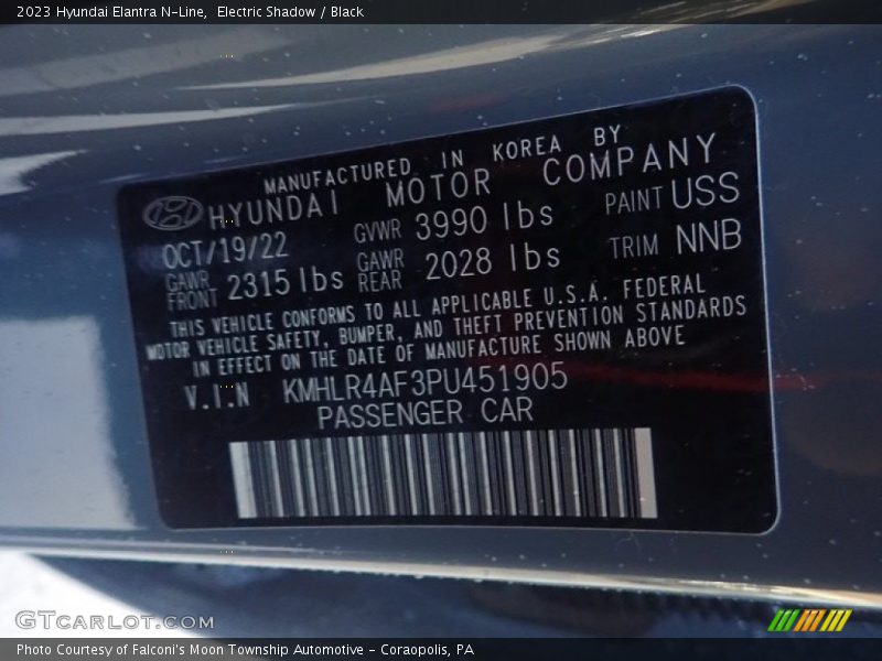 Electric Shadow / Black 2023 Hyundai Elantra N-Line