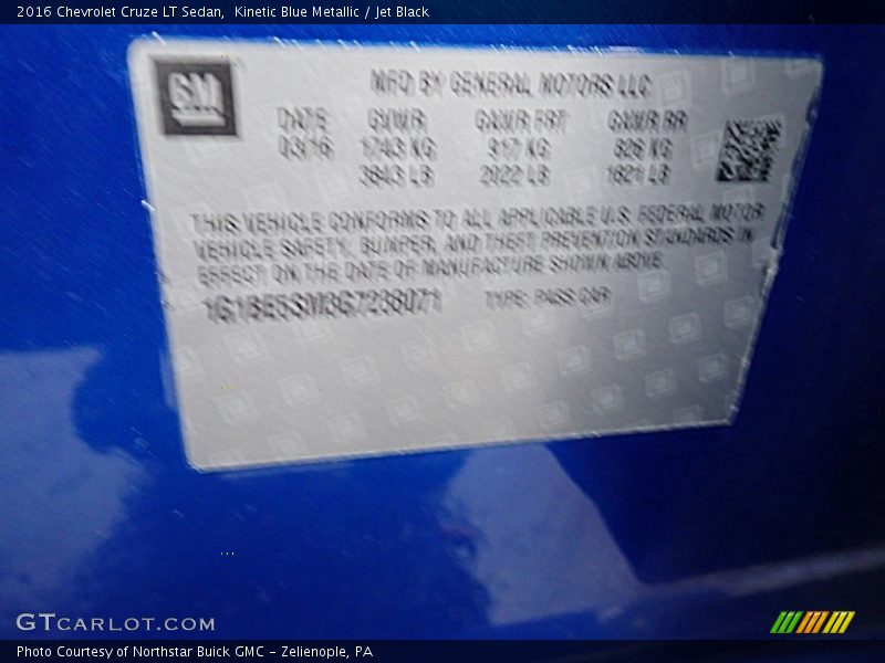 Kinetic Blue Metallic / Jet Black 2016 Chevrolet Cruze LT Sedan