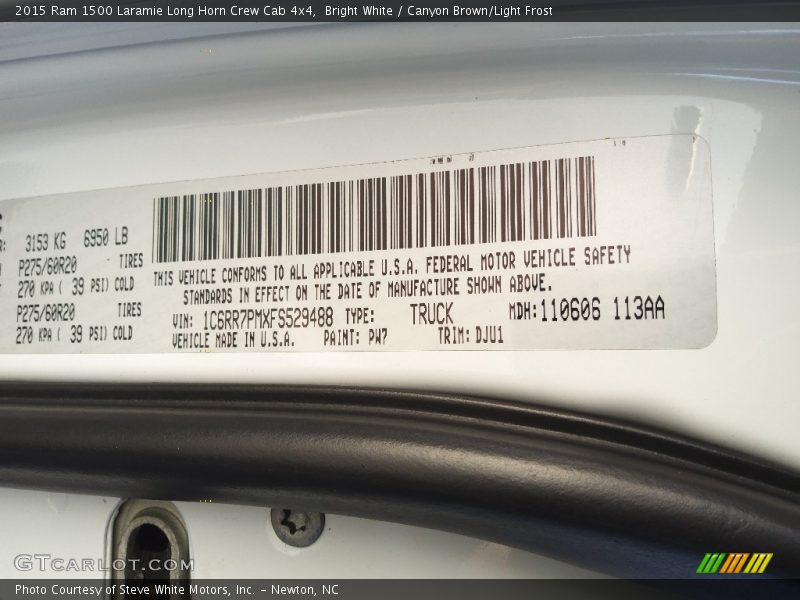 Bright White / Canyon Brown/Light Frost 2015 Ram 1500 Laramie Long Horn Crew Cab 4x4