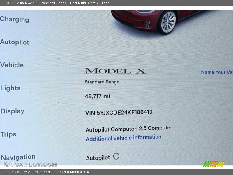 Info Tag of 2019 Model X Standard Range