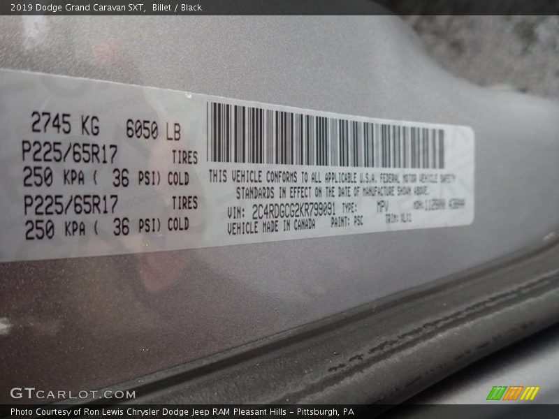 Billet / Black 2019 Dodge Grand Caravan SXT