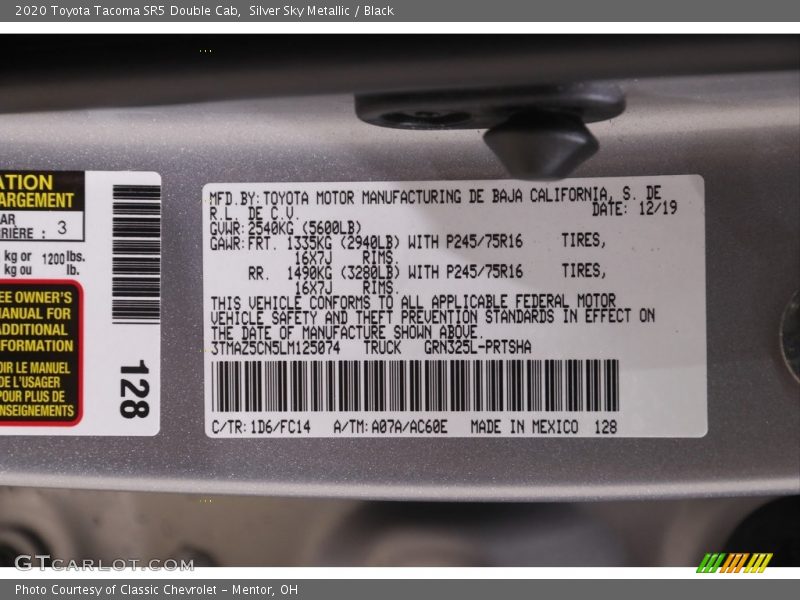 2020 Tacoma SR5 Double Cab Silver Sky Metallic Color Code 1D6