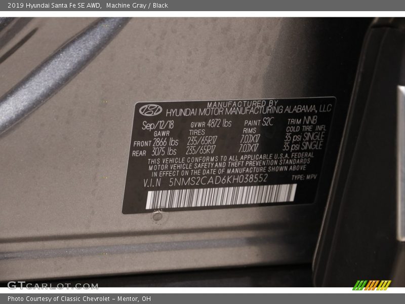 Machine Gray / Black 2019 Hyundai Santa Fe SE AWD