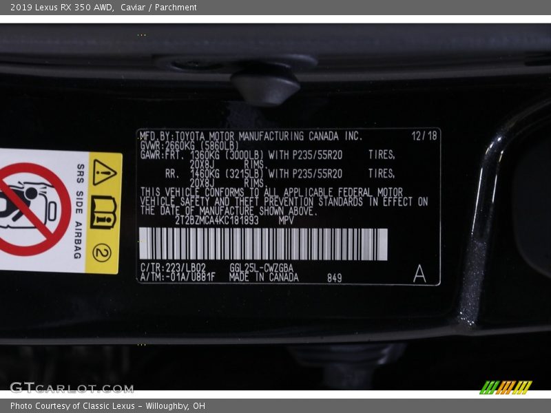 Caviar / Parchment 2019 Lexus RX 350 AWD