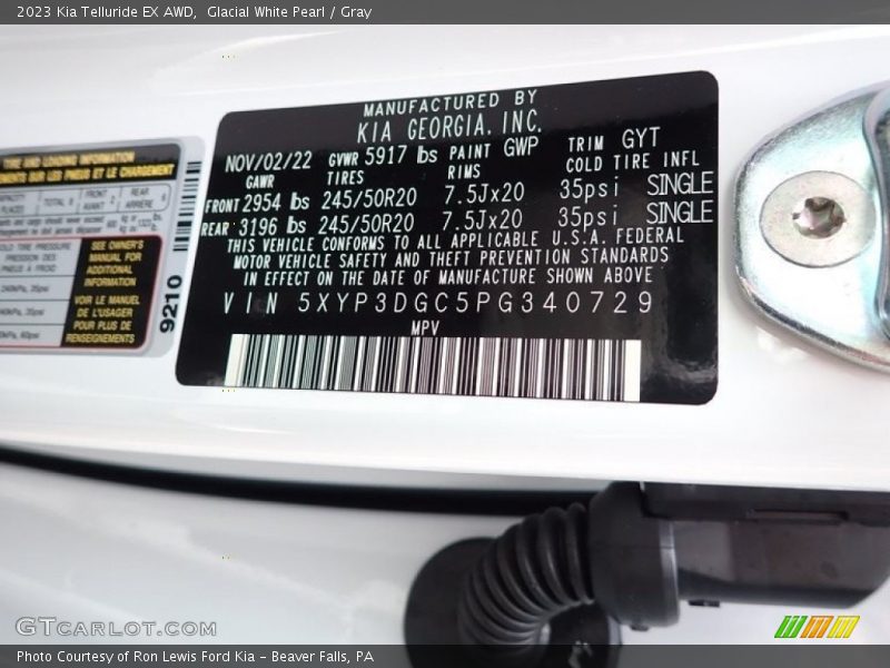 Glacial White Pearl / Gray 2023 Kia Telluride EX AWD
