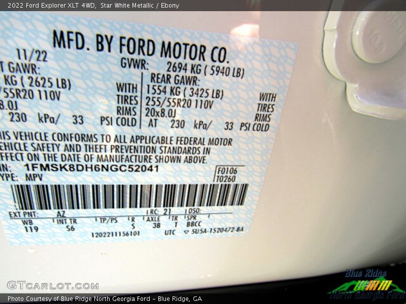 Star White Metallic / Ebony 2022 Ford Explorer XLT 4WD