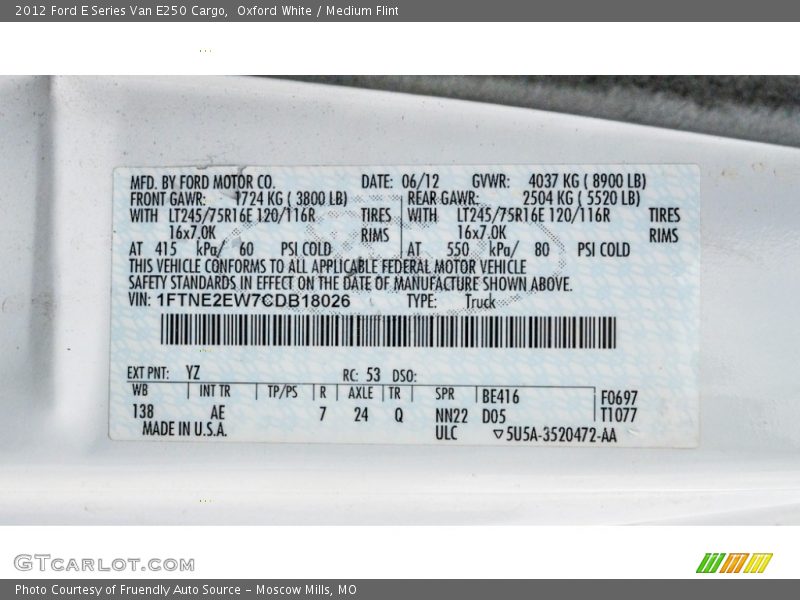 Oxford White / Medium Flint 2012 Ford E Series Van E250 Cargo
